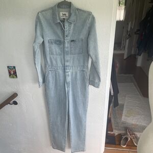 Lee Ladies Light Blue Denim Long Sleeve Overalls Eye Patch On Back Oversized XS